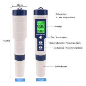 Bút đo độ mặn 5 trong 1 - Đo pH, TDS, EC - Kèm 3 gói dung dịch chuẩn pH